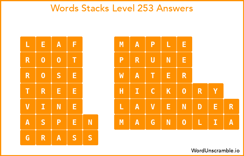 Word Stacks Level 253 Answers
