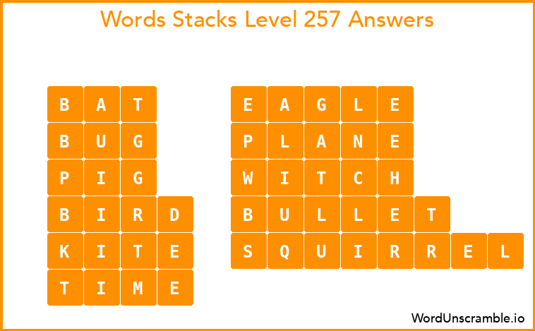 Word Stacks Level 257 Answers