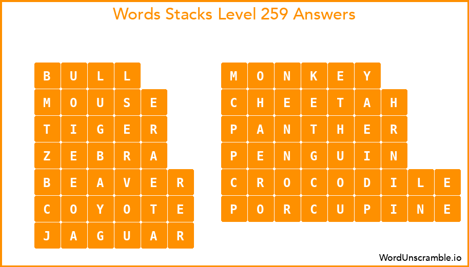 Word Stacks Level 259 Answers