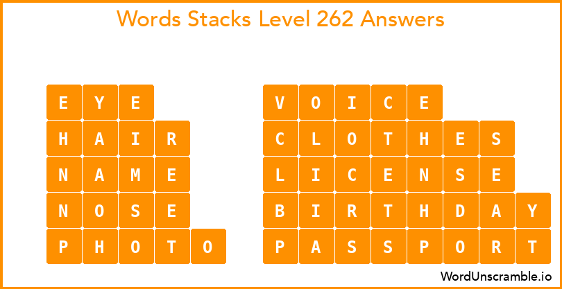 Word Stacks Level 262 Answers