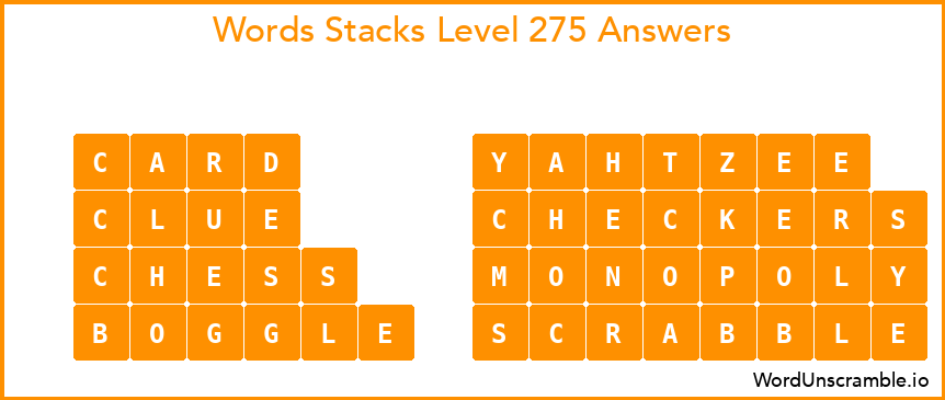 Word Stacks Level 275 Answers