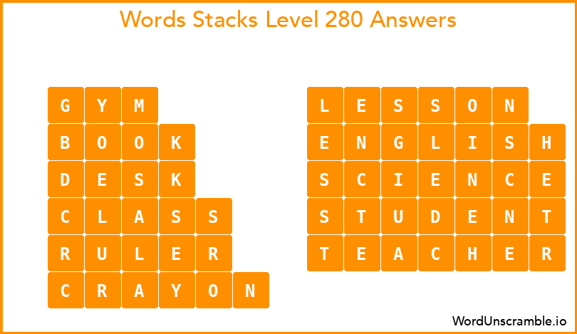 Word Stacks Level 280 Answers