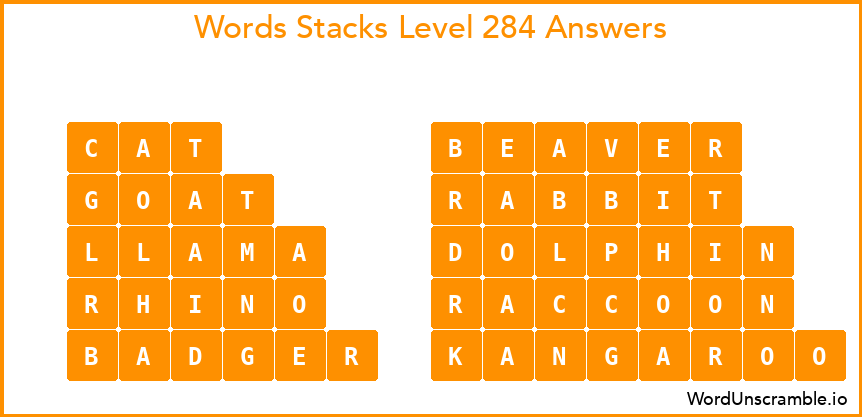 Word Stacks Level 284 Answers