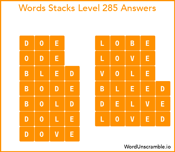 Word Stacks Level 285 Answers