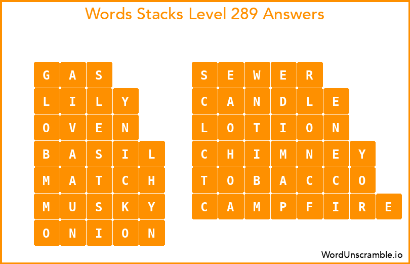 Word Stacks Level 289 Answers