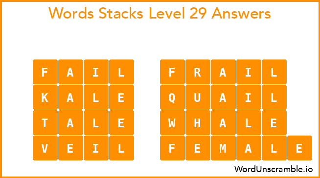 Word Stacks Level 29 Answers