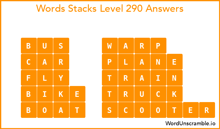 Word Stacks Level 290 Answers