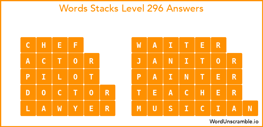 Word Stacks Level 296 Answers