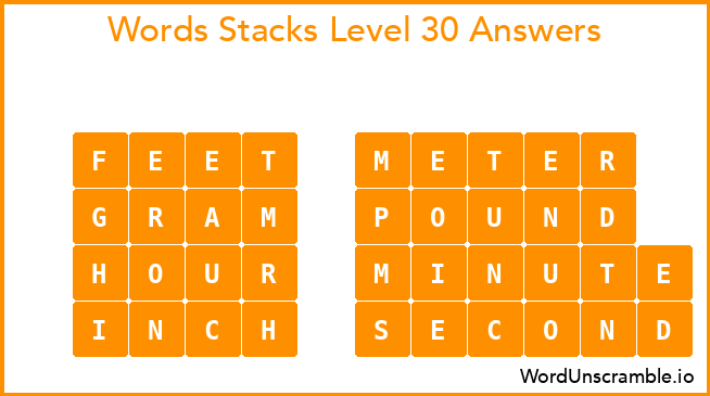 Word Stacks Level 30 Answers
