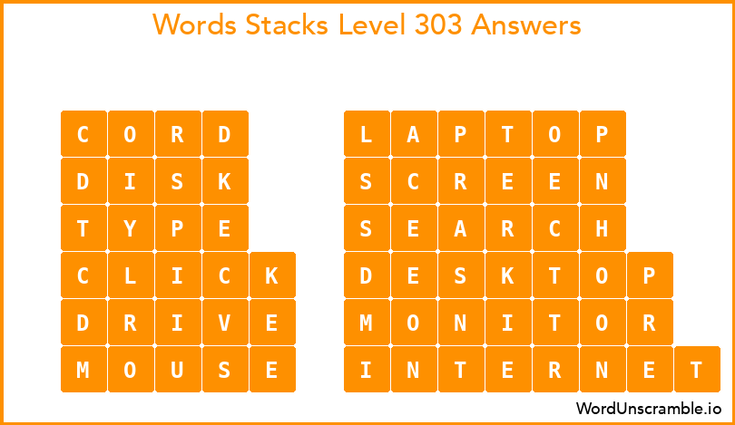 Word Stacks Level 303 Answers