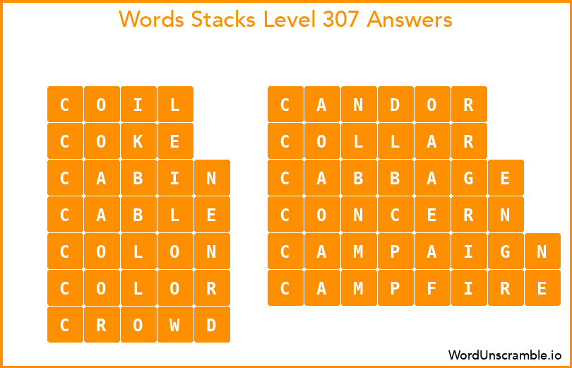 Word Stacks Level 307 Answers