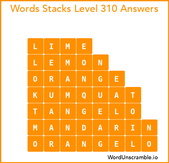 Word Stacks Level 310 Answers