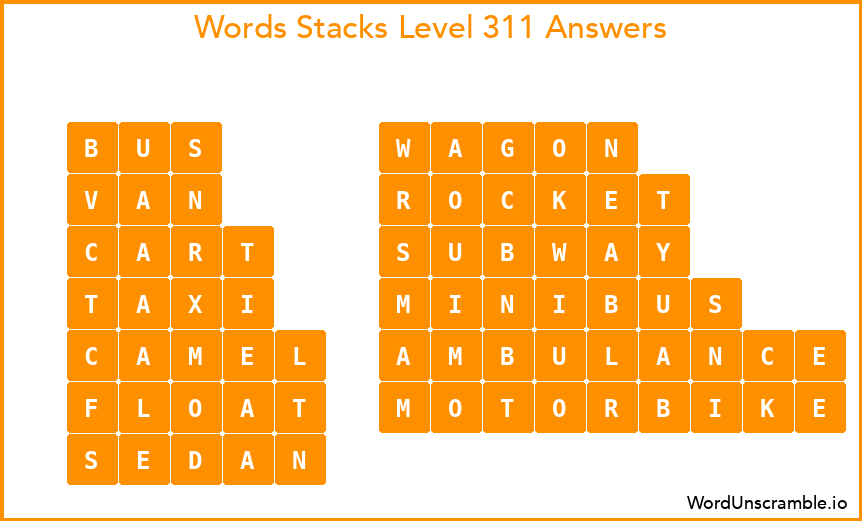 Word Stacks Level 311 Answers