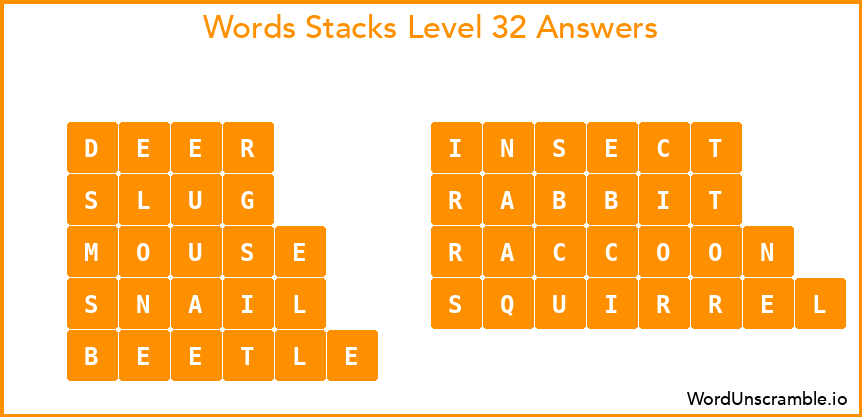 Word Stacks Level 32 Answers