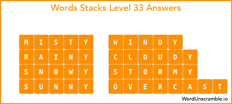 Word Stacks Level 33 Answers