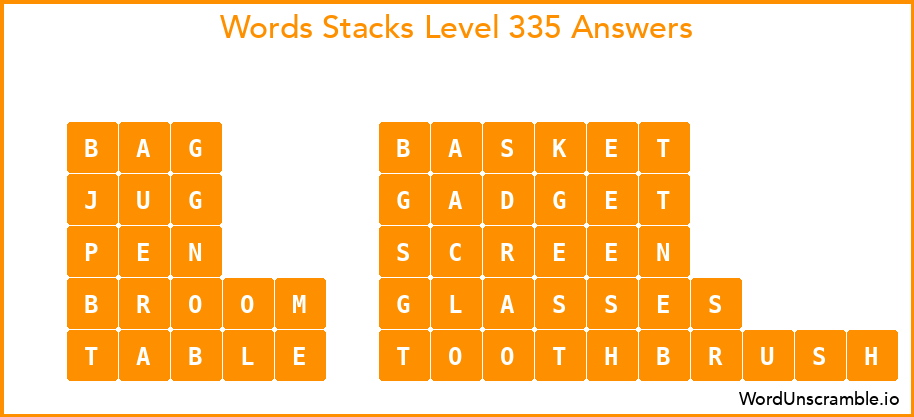 Word Stacks Level 335 Answers