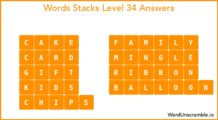 Word Stacks Level 34 Answers