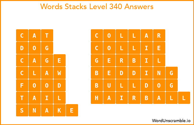 Word Stacks Level 340 Answers