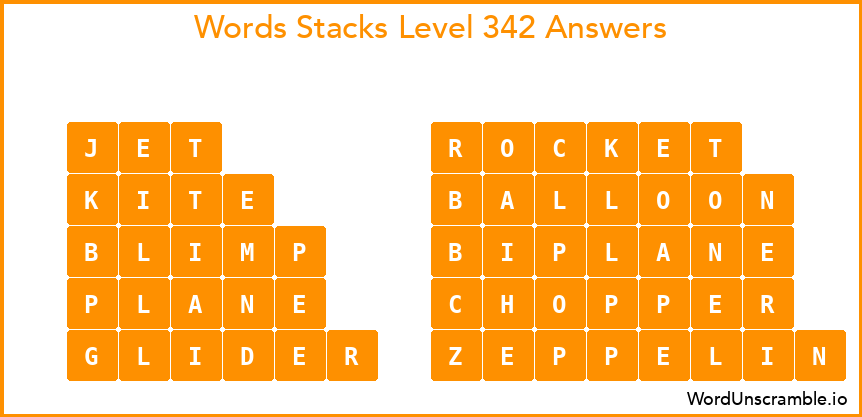 Word Stacks Level 342 Answers