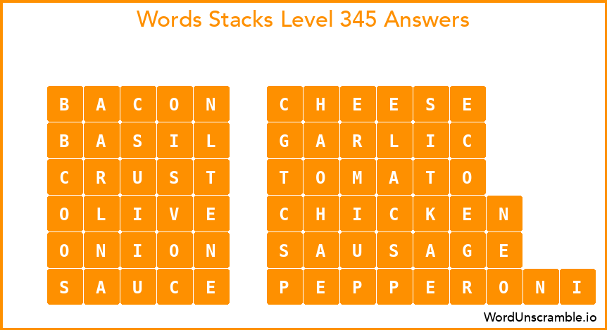 Word Stacks Level 345 Answers