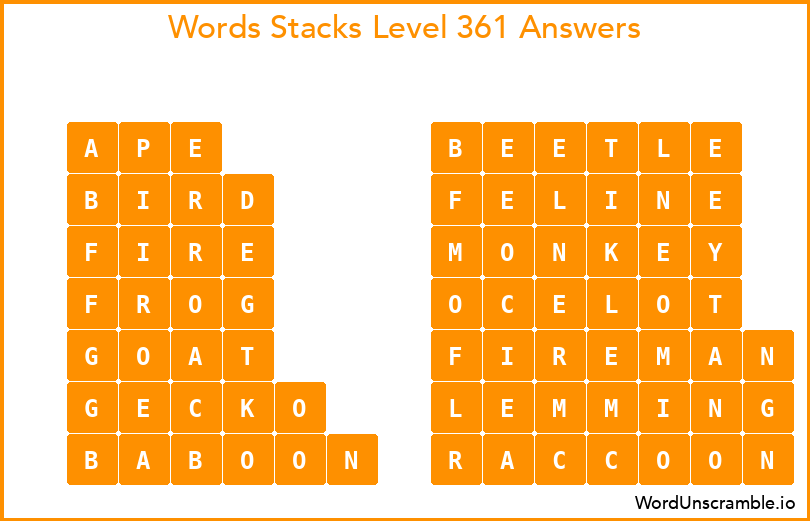 Word Stacks Level 361 Answers