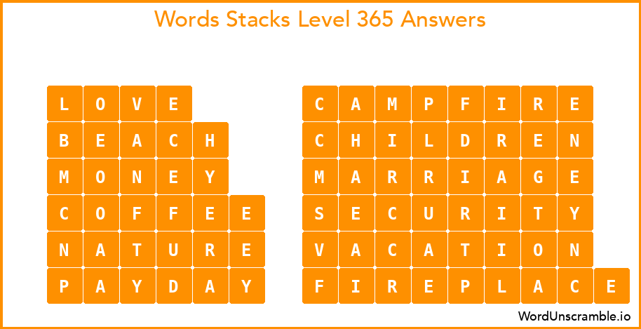 Word Stacks Level 365 Answers