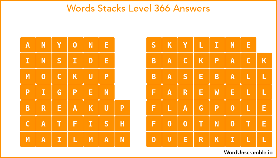 Word Stacks Level 366 Answers