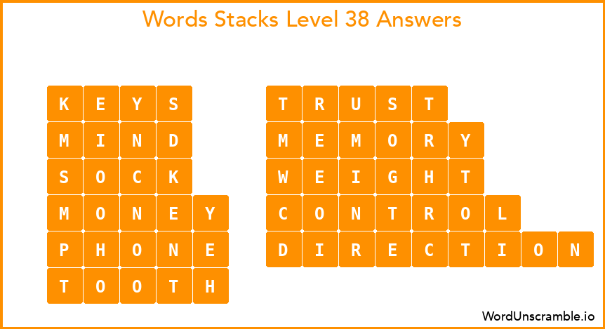 Word Stacks Level 38 Answers