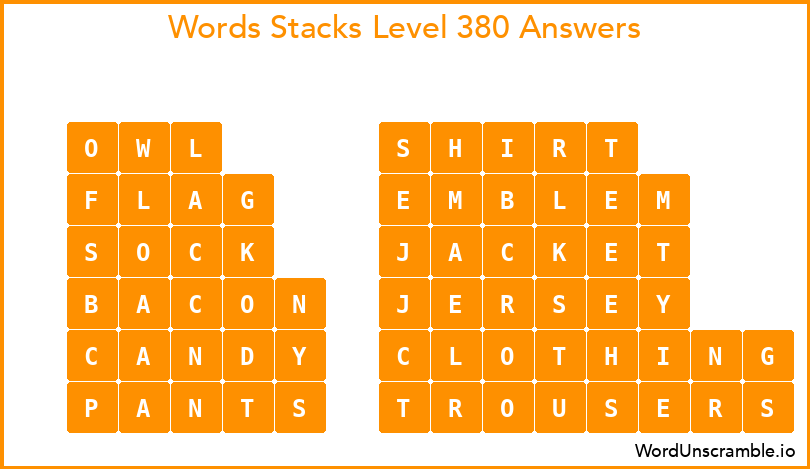 Word Stacks Level 380 Answers