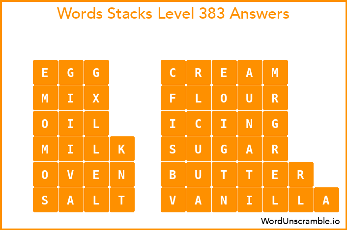 Word Stacks Level 383 Answers
