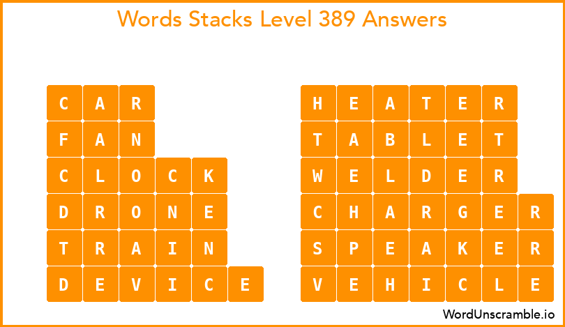 Word Stacks Level 389 Answers