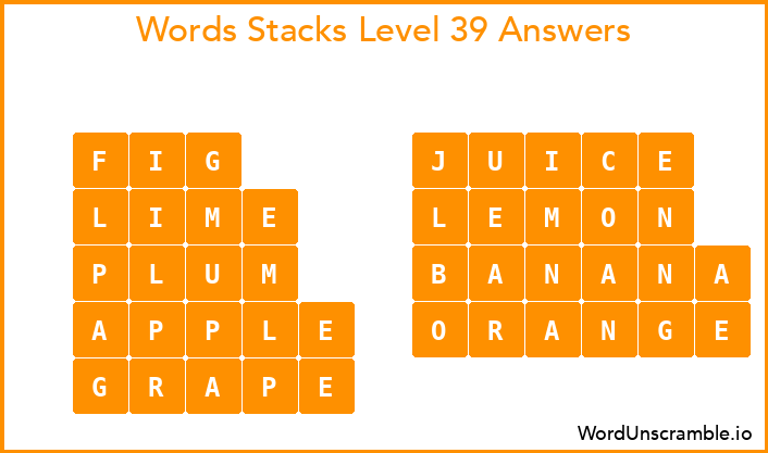 Word Stacks Level 39 Answers