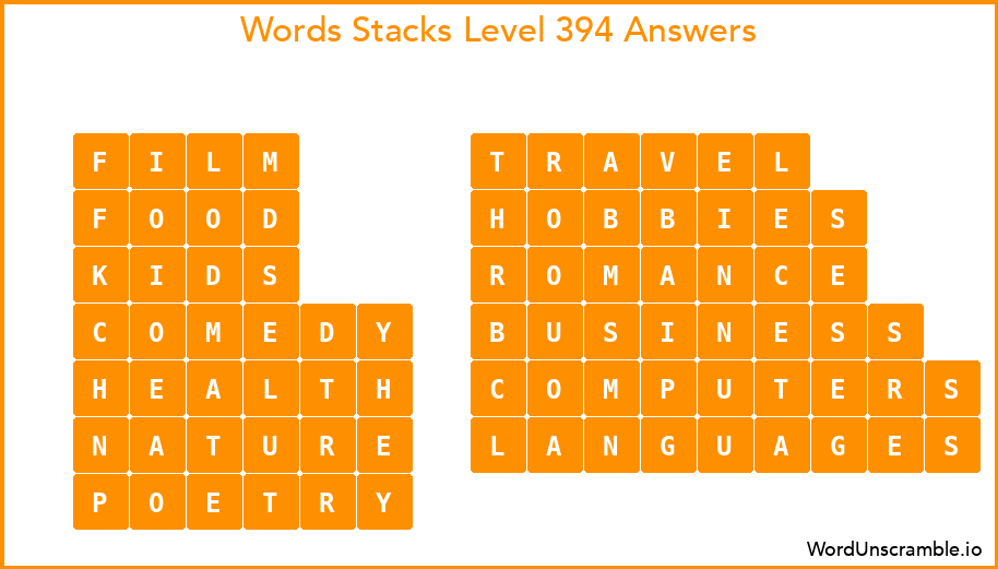 Word Stacks Level 394 Answers