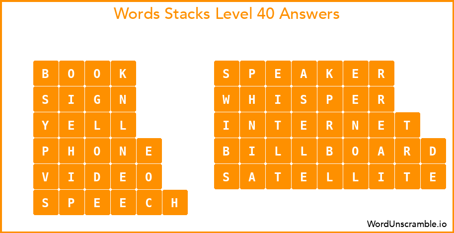 Word Stacks Level 40 Answers