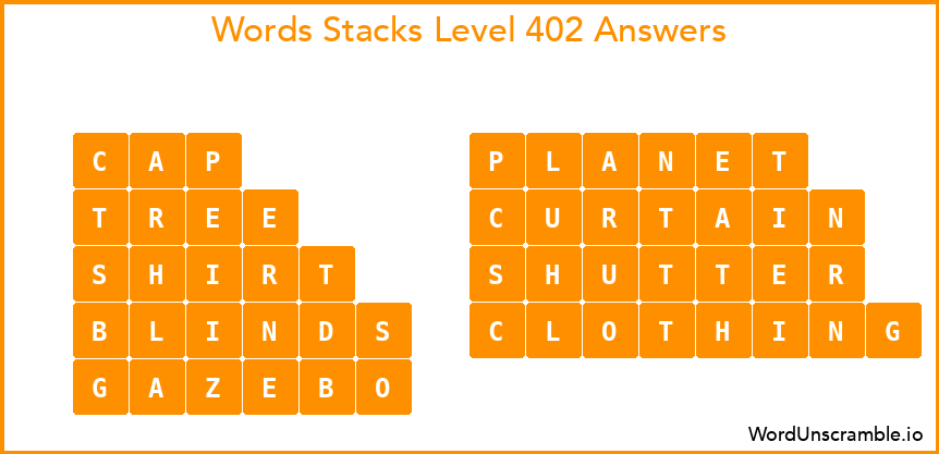 Word Stacks Level 402 Answers