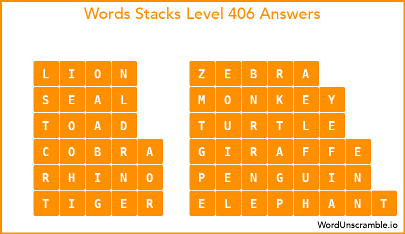 Word Stacks Level 406 Answers