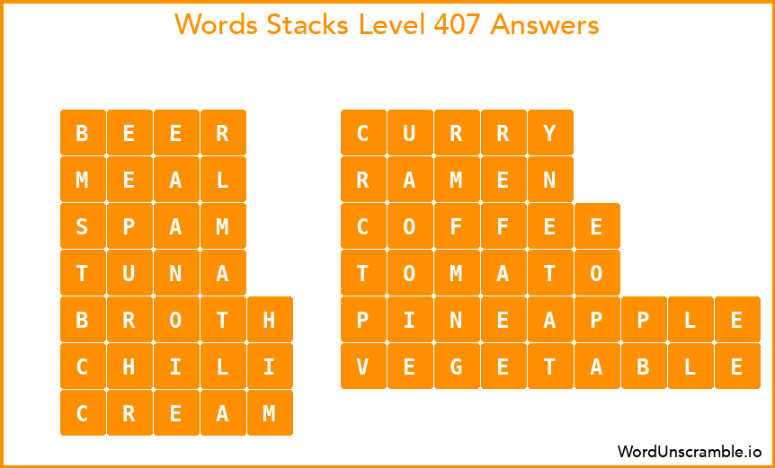 Word Stacks Level 407 Answers