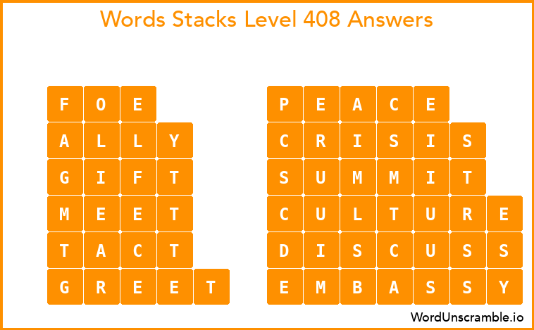 Word Stacks Level 408 Answers