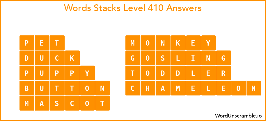 Word Stacks Level 410 Answers