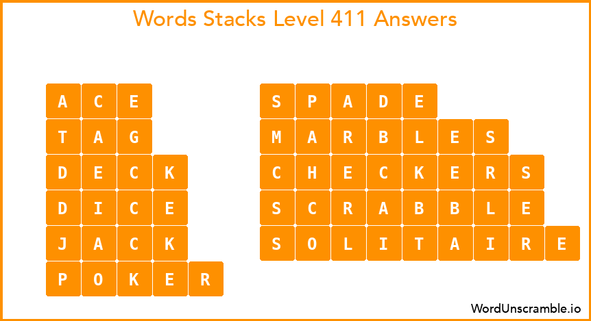 Word Stacks Level 411 Answers