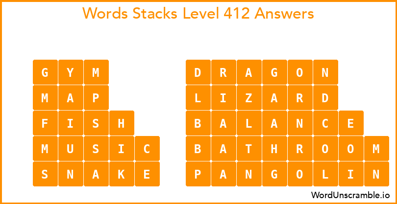 Word Stacks Level 412 Answers