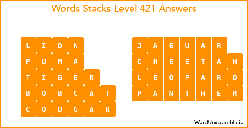 Word Stacks Level 421 Answers