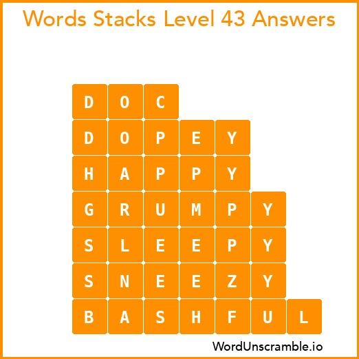 Word Stacks Level 43 Answers