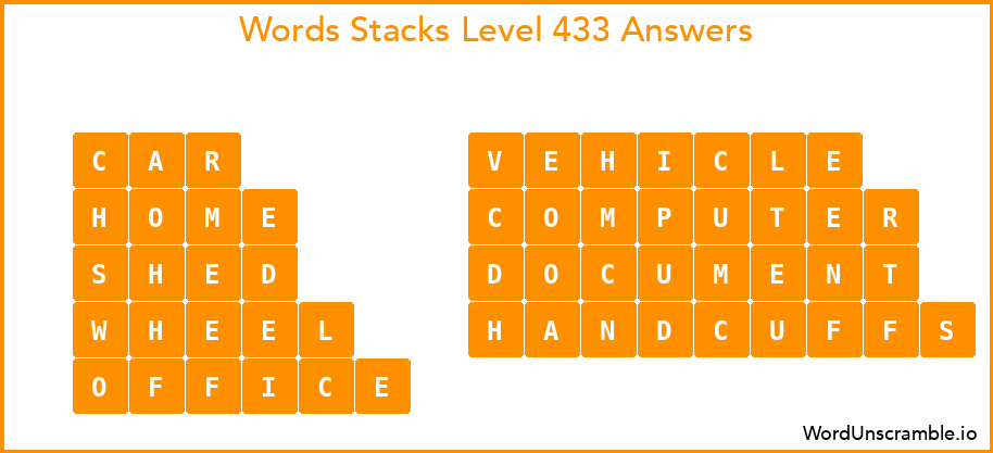 Word Stacks Level 433 Answers