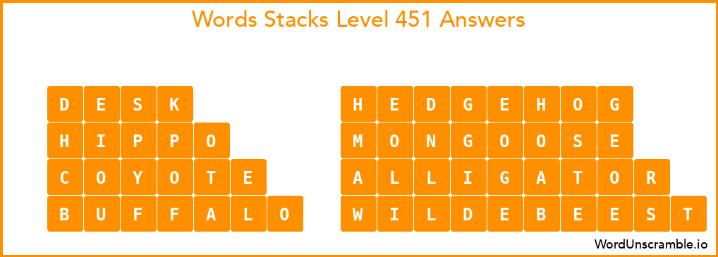 Word Stacks Level 451 Answers