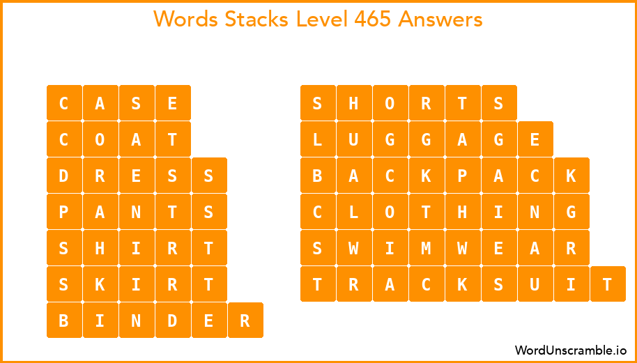 Word Stacks Level 465 Answers