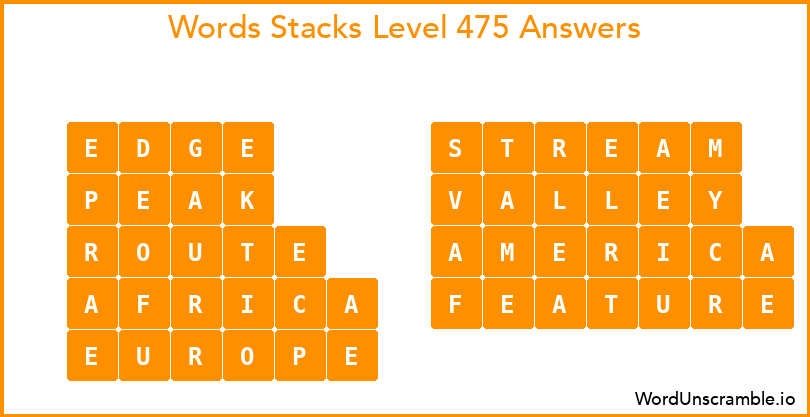 Word Stacks Level 475 Answers