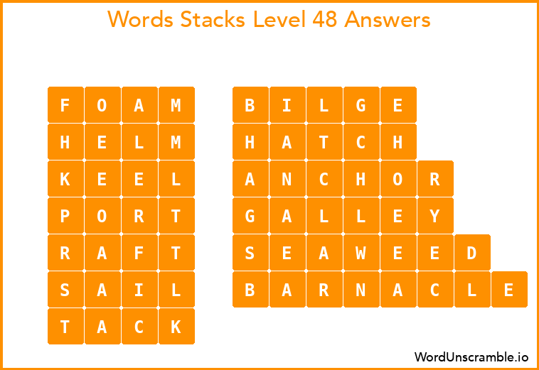 Word Stacks Level 48 Answers