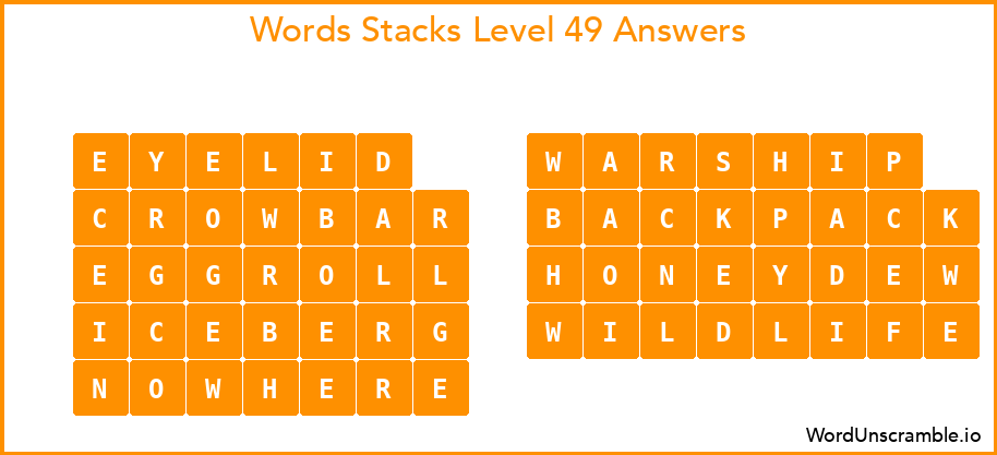 Word Stacks Level 49 Answers
