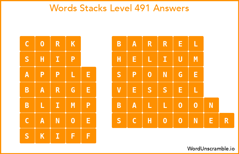 Word Stacks Level 491 Answers